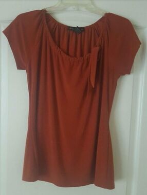 Suzie In The City Rust Short-Sleeve Tie-Neck Top